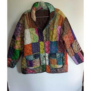 C:eed Women’s Reversible Quilted Patchwork Jacket Size Med Multicolored Pocket